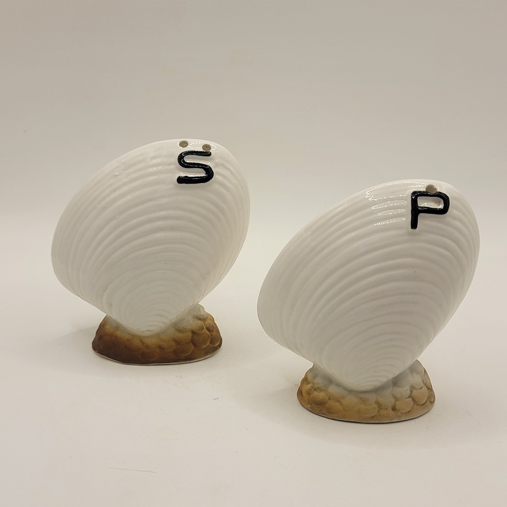 White and Brown Seashell Salt and Pepper Shakers